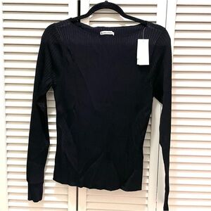 Abercrombie & Fitch Black Ribbed Boatneck Stretchy Blouse